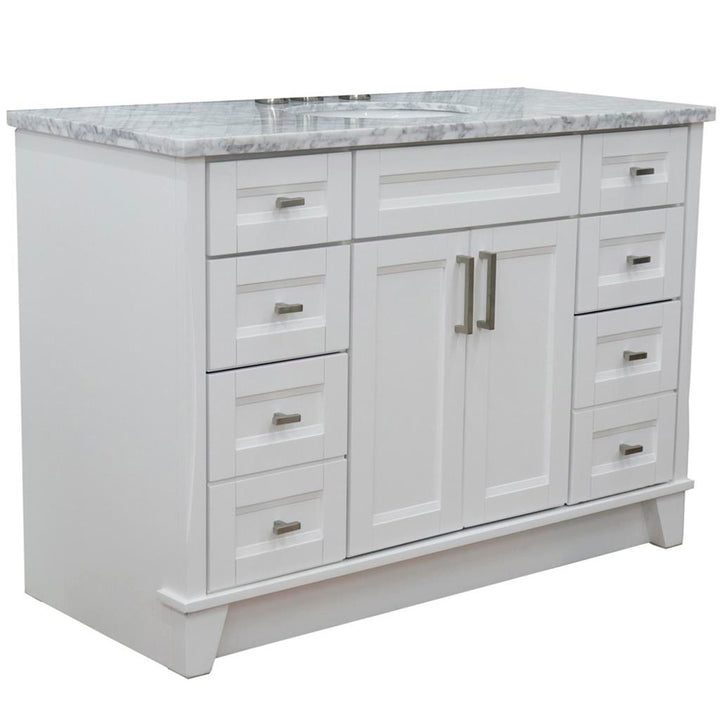 Bellaterra Terni 49" Single Vanity, White, White Carrara Marble Top/Oval Sink