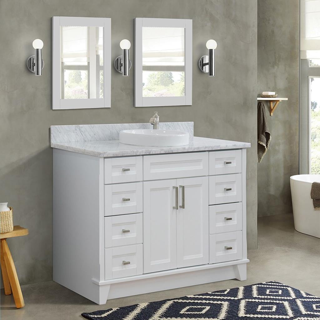 Bellaterra Terni 49" Single Vanity, White, White Carrara Marble Top/Round Sink