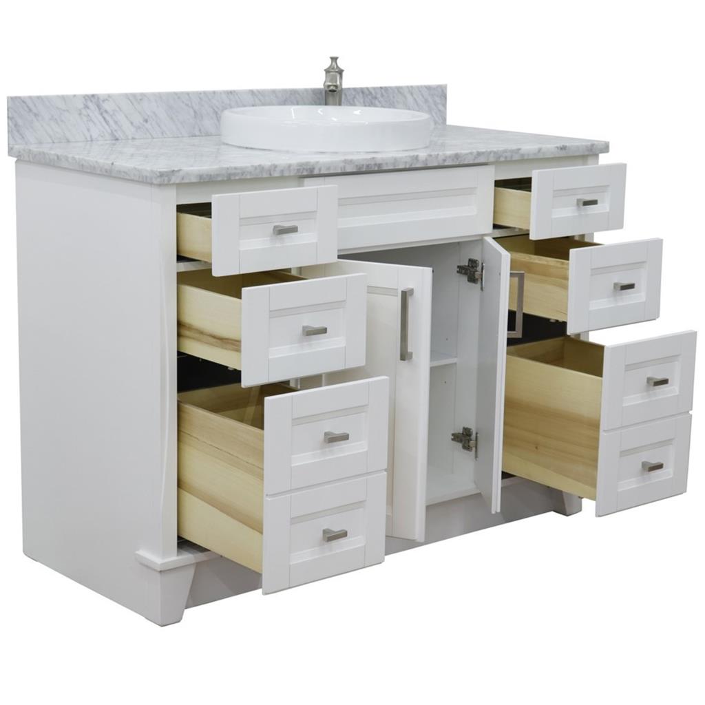 Bellaterra Terni 49" Single Vanity, White, White Carrara Marble Top/Round Sink