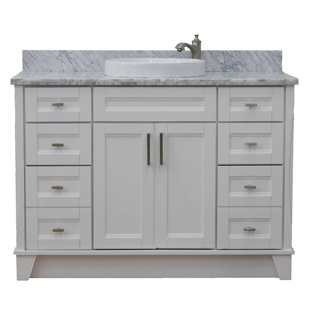 Bellaterra Terni 49" Single Vanity, White, White Carrara Marble Top/Round Sink