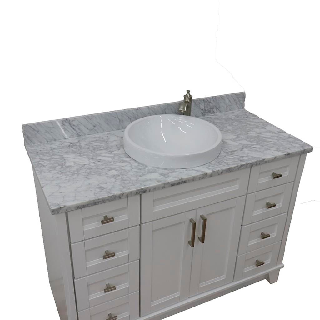 Bellaterra Terni 49" Single Vanity, White, White Carrara Marble Top/Round Sink