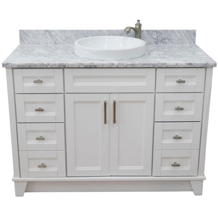 Bellaterra Terni 49" Single Vanity, White, White Carrara Marble Top/Round Sink