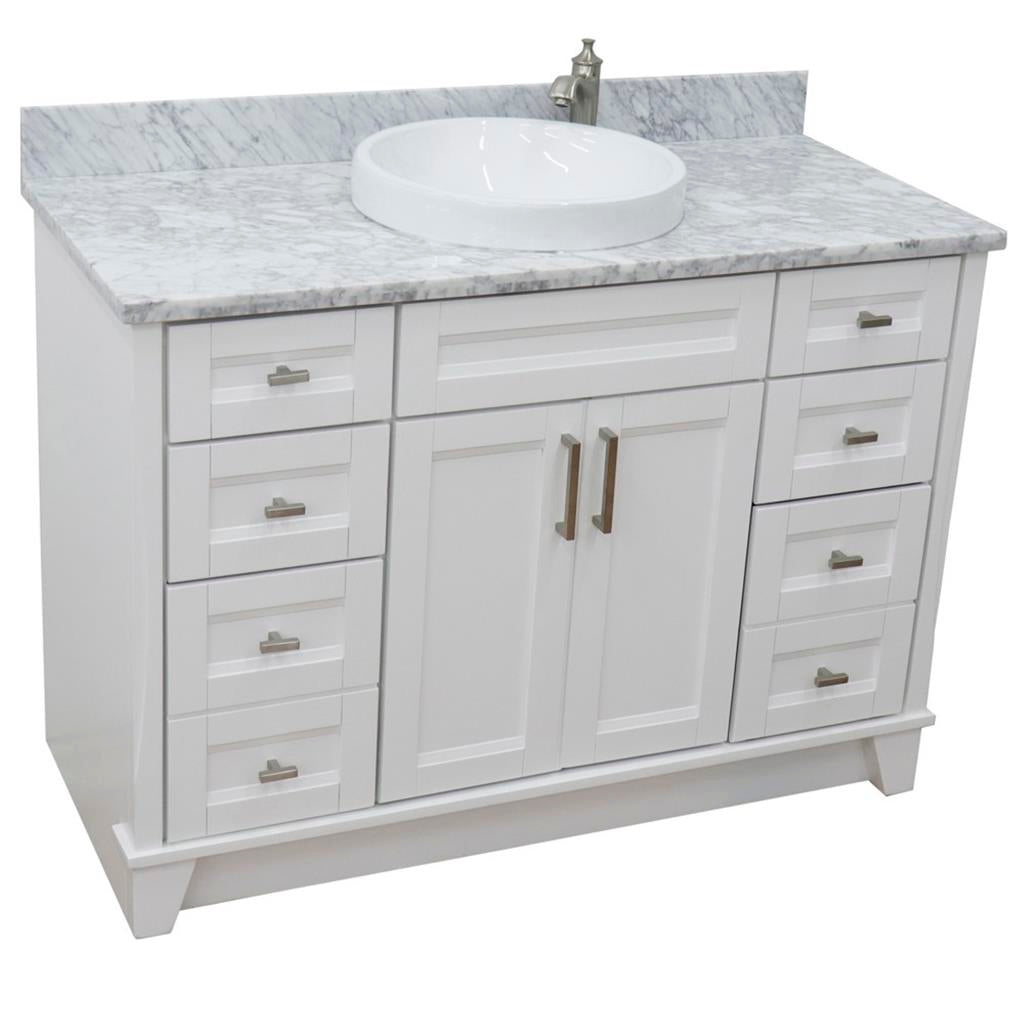 Bellaterra Terni 49" Single Vanity, White, White Carrara Marble Top/Round Sink