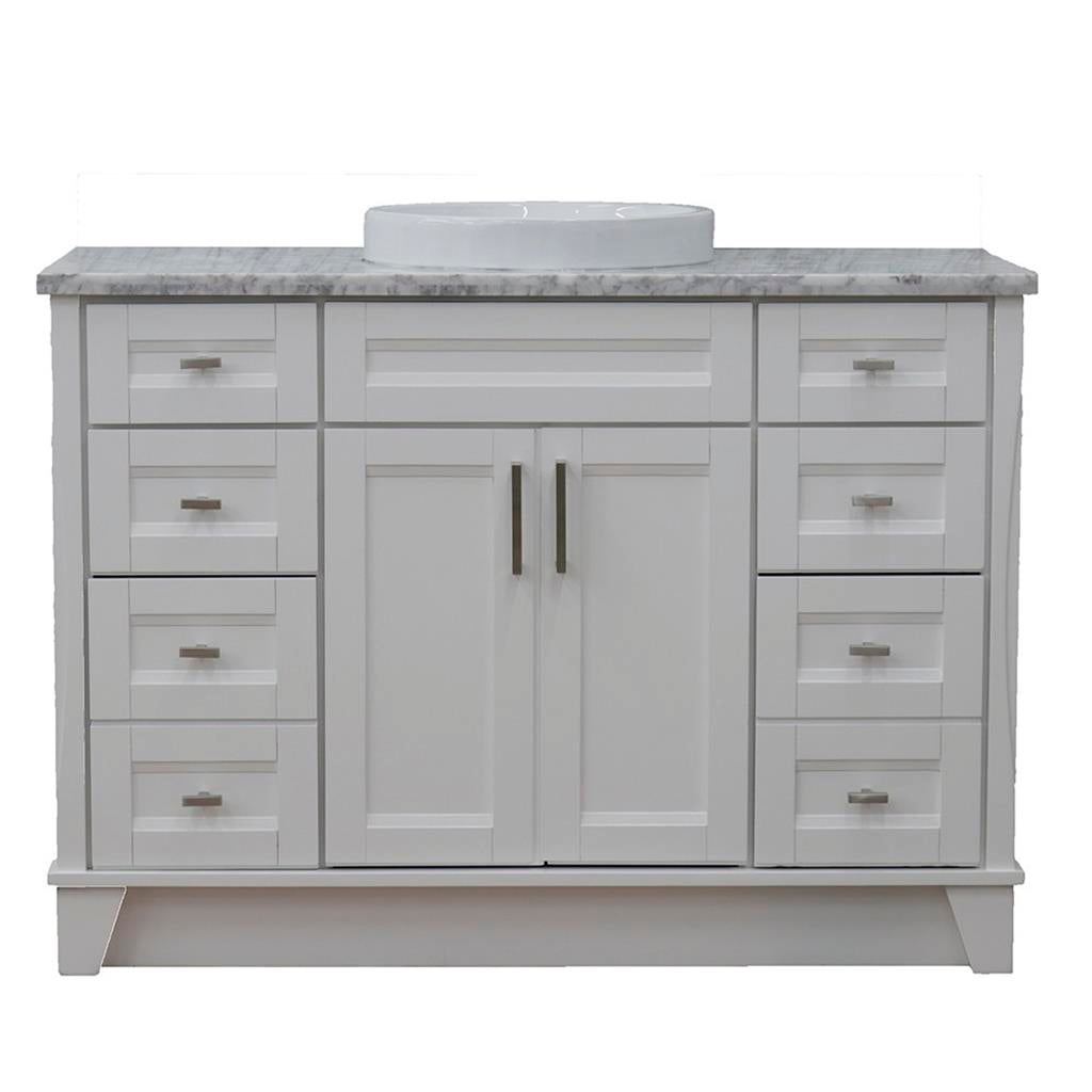 Bellaterra Terni 49" Single Vanity, White, White Carrara Marble Top/Round Sink