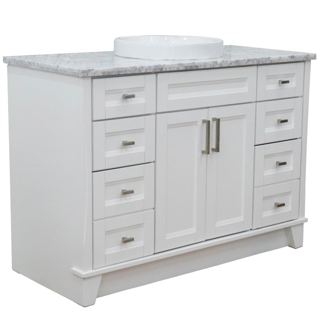 Bellaterra Terni 49" Single Vanity, White, White Carrara Marble Top/Round Sink