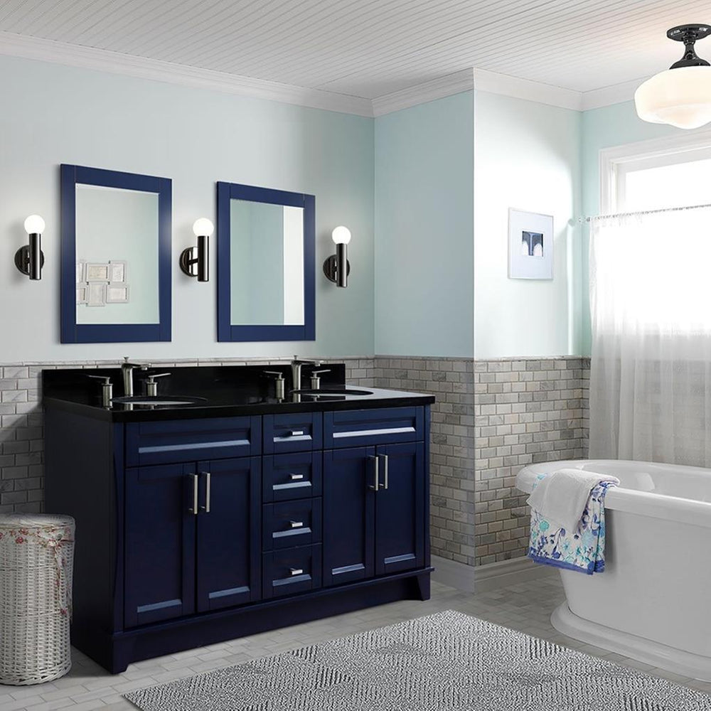 Bellaterra Terni 61" Double Vanity, Blue, Black Galaxy Granite Top/Oval Sink