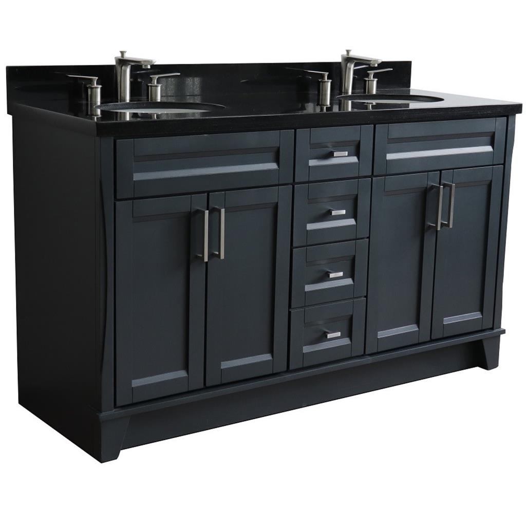 Bellaterra Terni 61" Double Vanity, Dark Gray, Black Galaxy Granite Top/Oval Sink