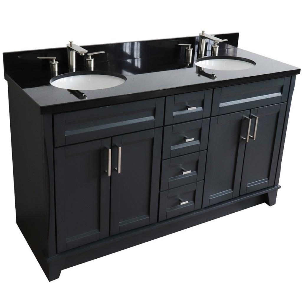 Bellaterra Terni 61" Double Vanity, Dark Gray, Black Galaxy Granite Top/Oval Sink