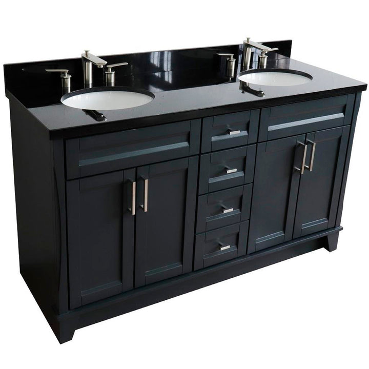 Bellaterra Terni 61" Double Vanity, Dark Gray, Black Galaxy Granite Top/Oval Sink