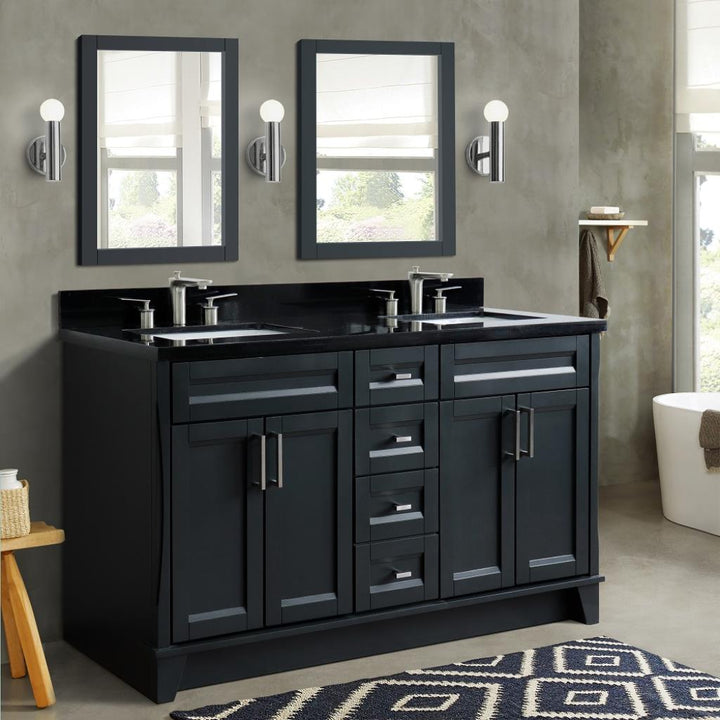 Bellaterra Terni 61" Double Vanity, Dark Gray, Black Galaxy Granite Top/Rectangle Sink