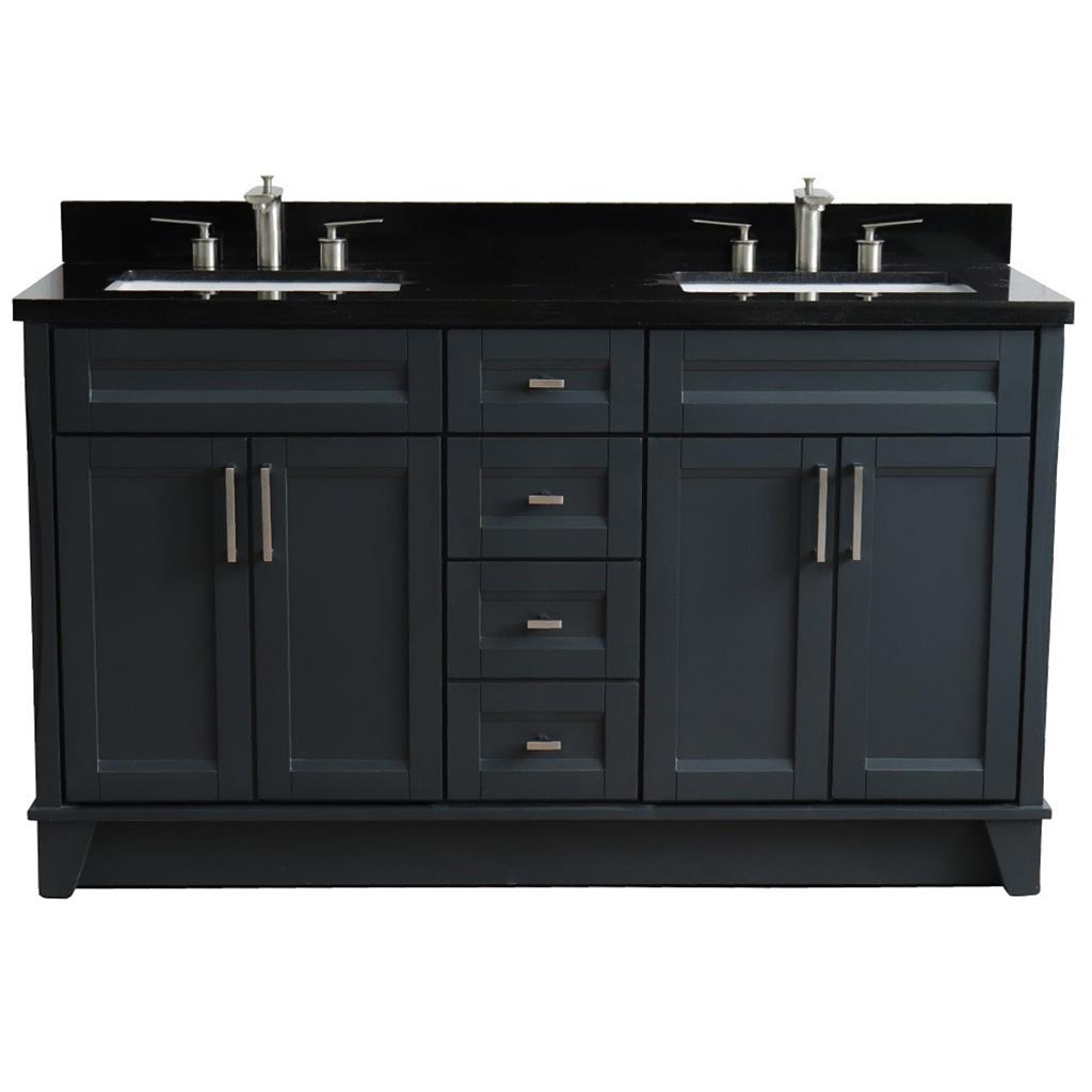 Bellaterra Terni 61" Double Vanity, Dark Gray, Black Galaxy Granite Top/Rectangle Sink