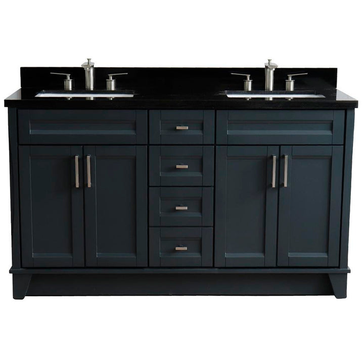 Bellaterra Terni 61" Double Vanity, Dark Gray, Black Galaxy Granite Top/Rectangle Sink