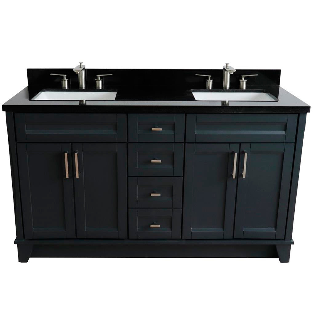 Bellaterra Terni 61" Double Vanity, Dark Gray, Black Galaxy Granite Top/Rectangle Sink