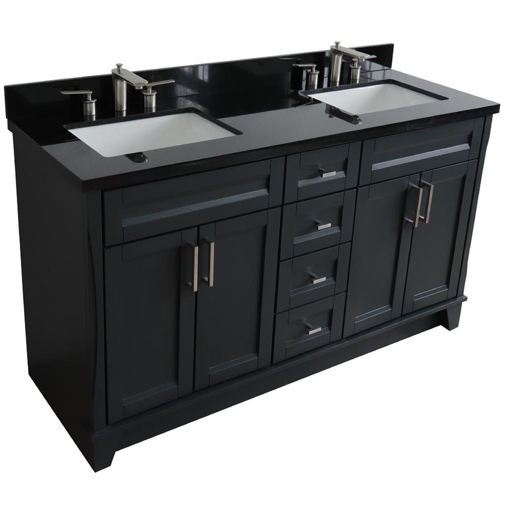 Bellaterra Terni 61" Double Vanity, Dark Gray, Black Galaxy Granite Top/Rectangle Sink