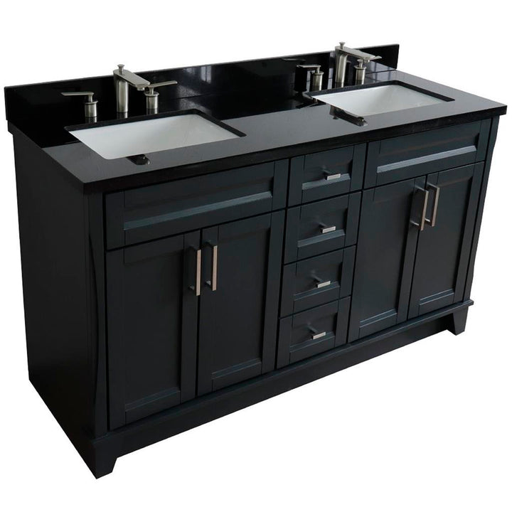 Bellaterra Terni 61" Double Vanity, Dark Gray, Black Galaxy Granite Top/Rectangle Sink