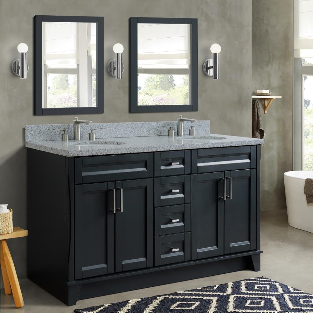 Bellaterra Terni 61" Double Vanity, Dark Gray, Gray Granite Top/Oval Sink