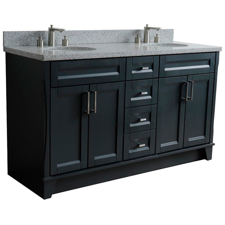 Bellaterra Terni 61" Double Vanity, Dark Gray, Gray Granite Top/Oval Sink