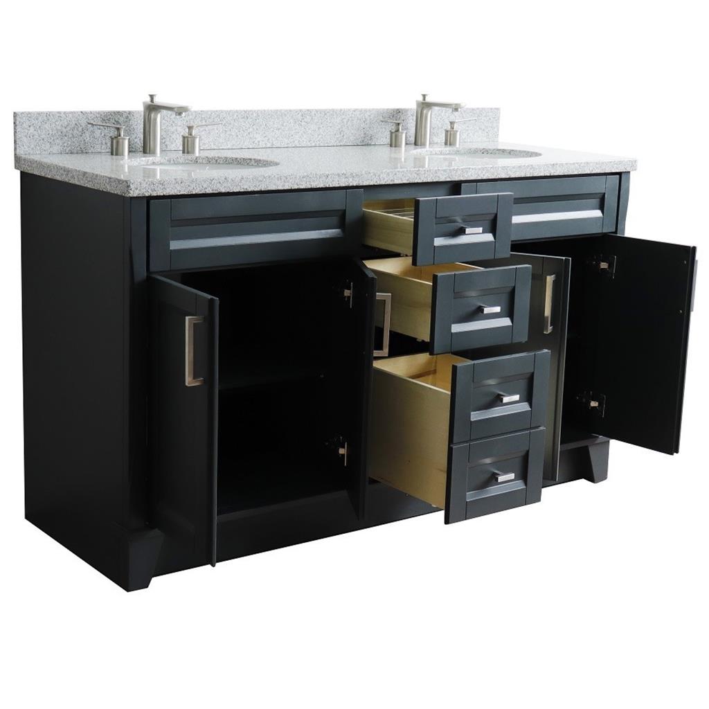 Bellaterra Terni 61" Double Vanity, Dark Gray, Gray Granite Top/Oval Sink