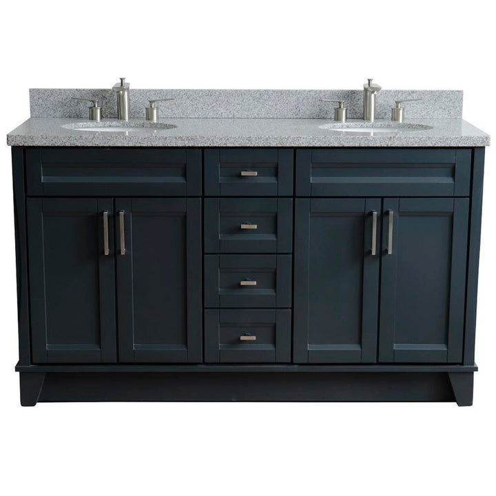 Bellaterra Terni 61" Double Vanity, Dark Gray, Gray Granite Top/Oval Sink