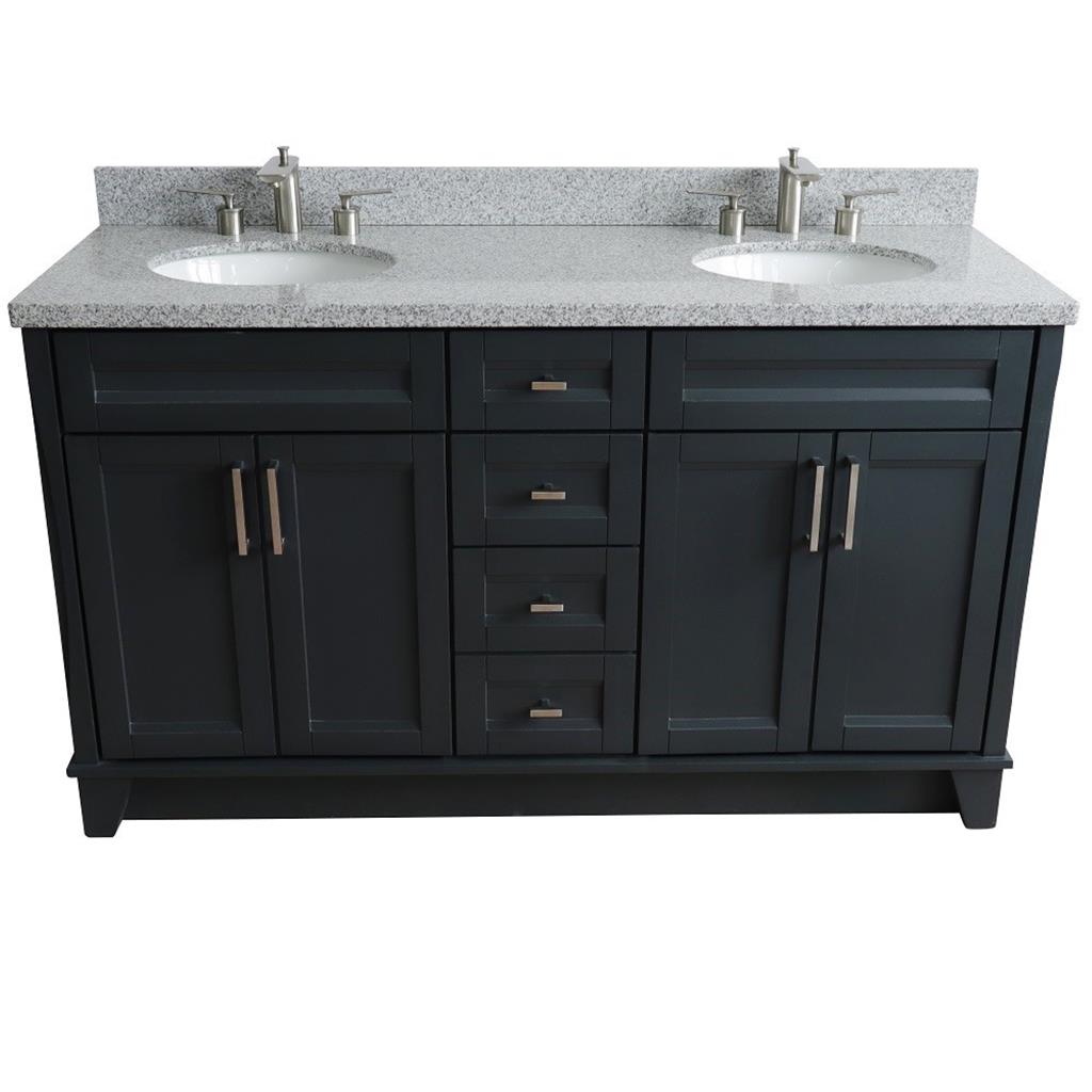 Bellaterra Terni 61" Double Vanity, Dark Gray, Gray Granite Top/Oval Sink