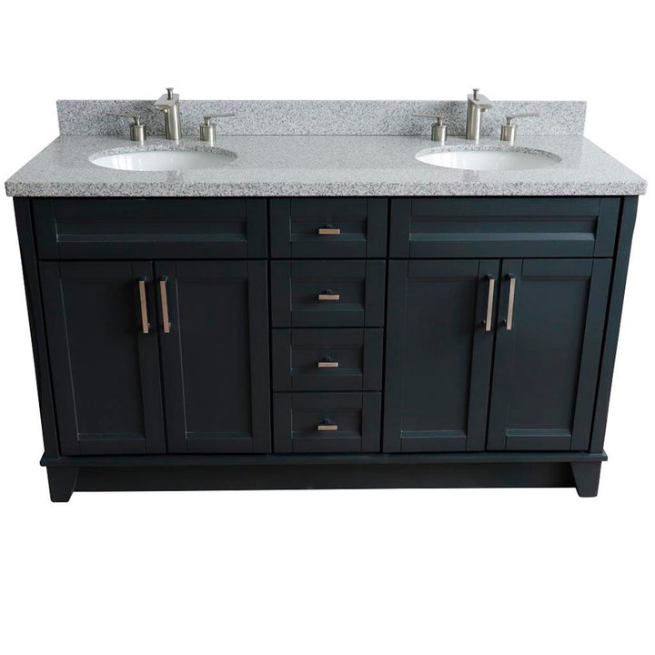 Bellaterra Terni 61" Double Vanity, Dark Gray, Gray Granite Top/Oval Sink