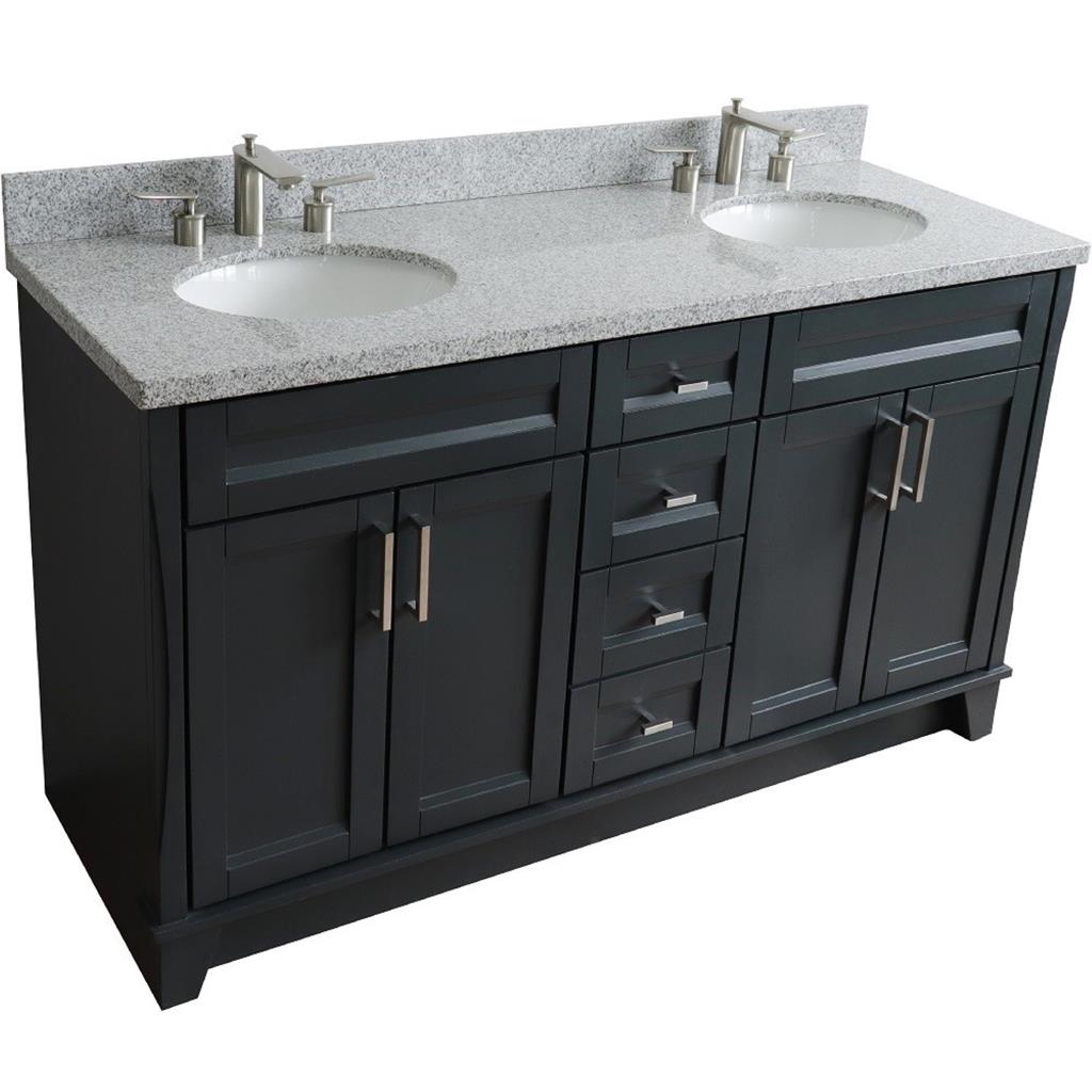 Bellaterra Terni 61" Double Vanity, Dark Gray, Gray Granite Top/Oval Sink