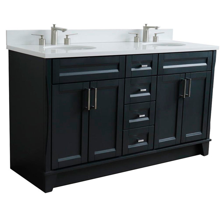 Bellaterra Terni 61" Double Vanity, Dark Gray, White Quartz Top/Oval Sink