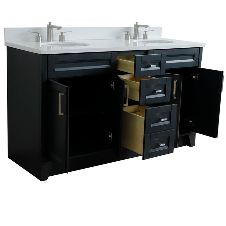 Bellaterra Terni 61" Double Vanity, Dark Gray, White Quartz Top/Oval Sink