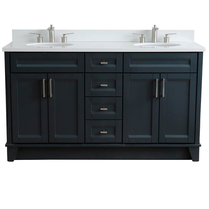 Bellaterra Terni 61" Double Vanity, Dark Gray, White Quartz Top/Oval Sink