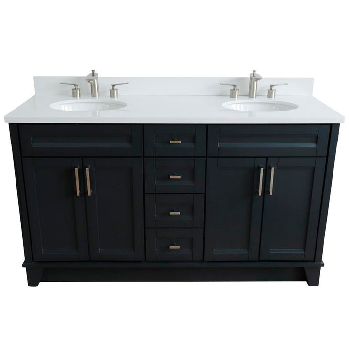 Bellaterra Terni 61" Double Vanity, Dark Gray, White Quartz Top/Oval Sink