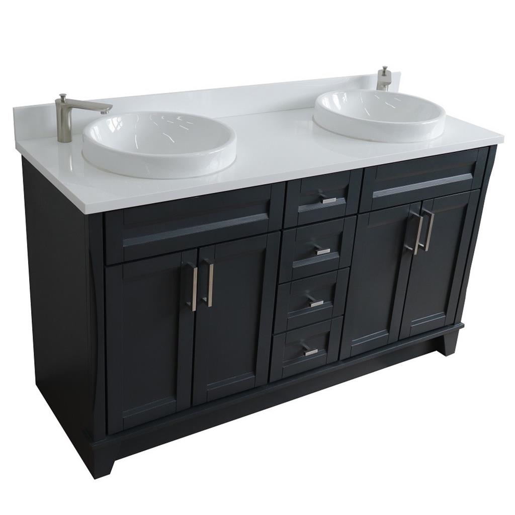 Bellaterra Terni 61" Double Vanity, Dark Gray, White Quartz Top/Round Sink