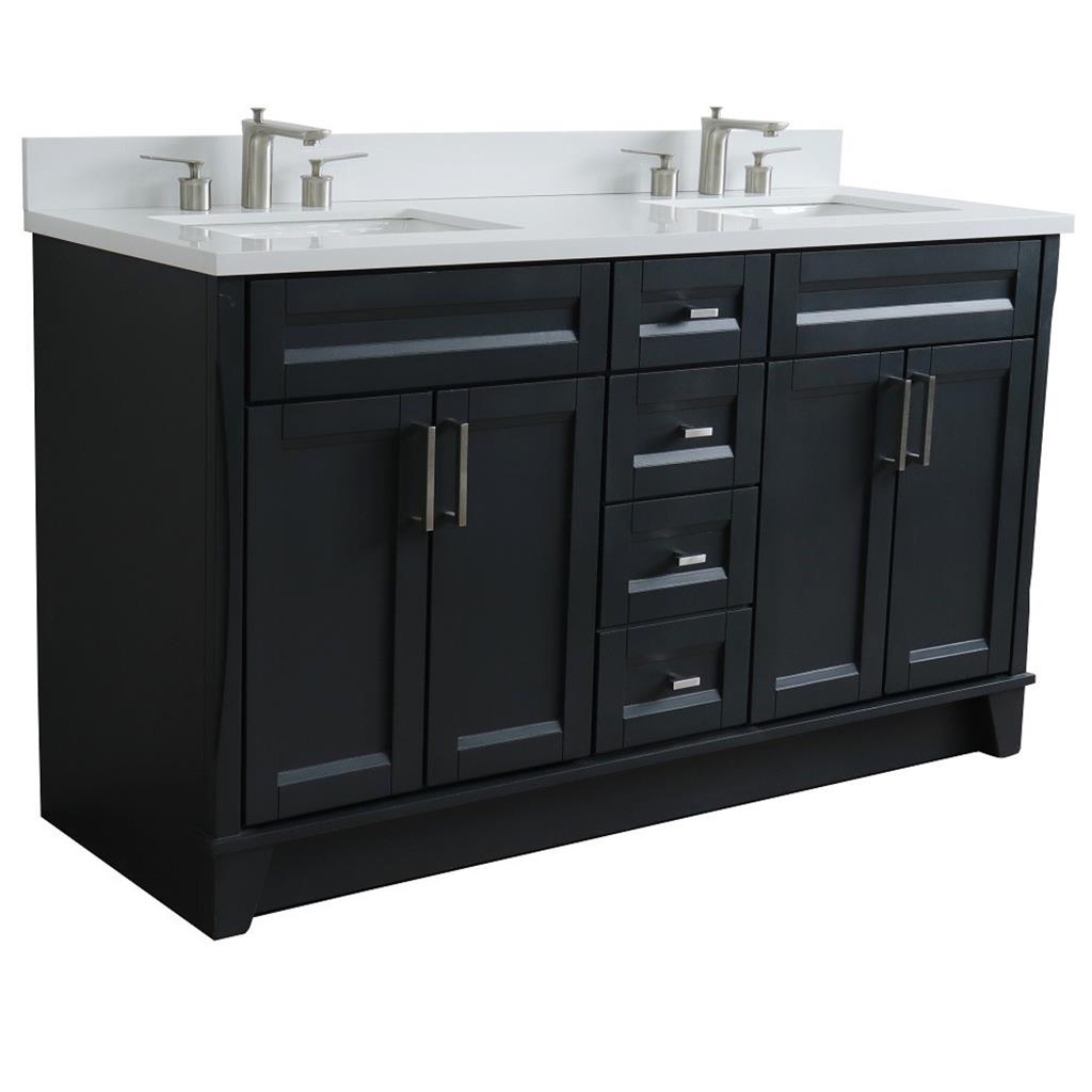 Bellaterra Terni 61" Double Vanity, Dark Gray, White Quartz Top/Rectangle Sink