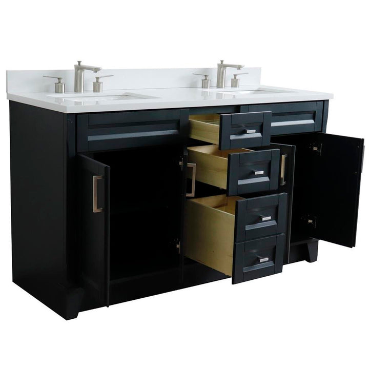 Bellaterra Terni 61" Double Vanity, Dark Gray, White Quartz Top/Rectangle Sink