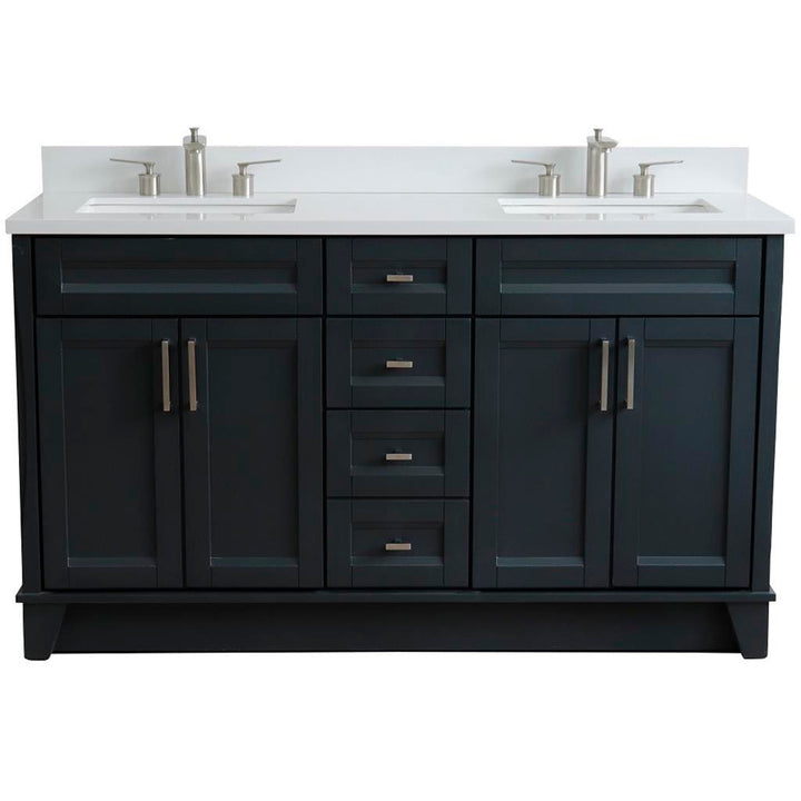 Bellaterra Terni 61" Double Vanity, Dark Gray, White Quartz Top/Rectangle Sink