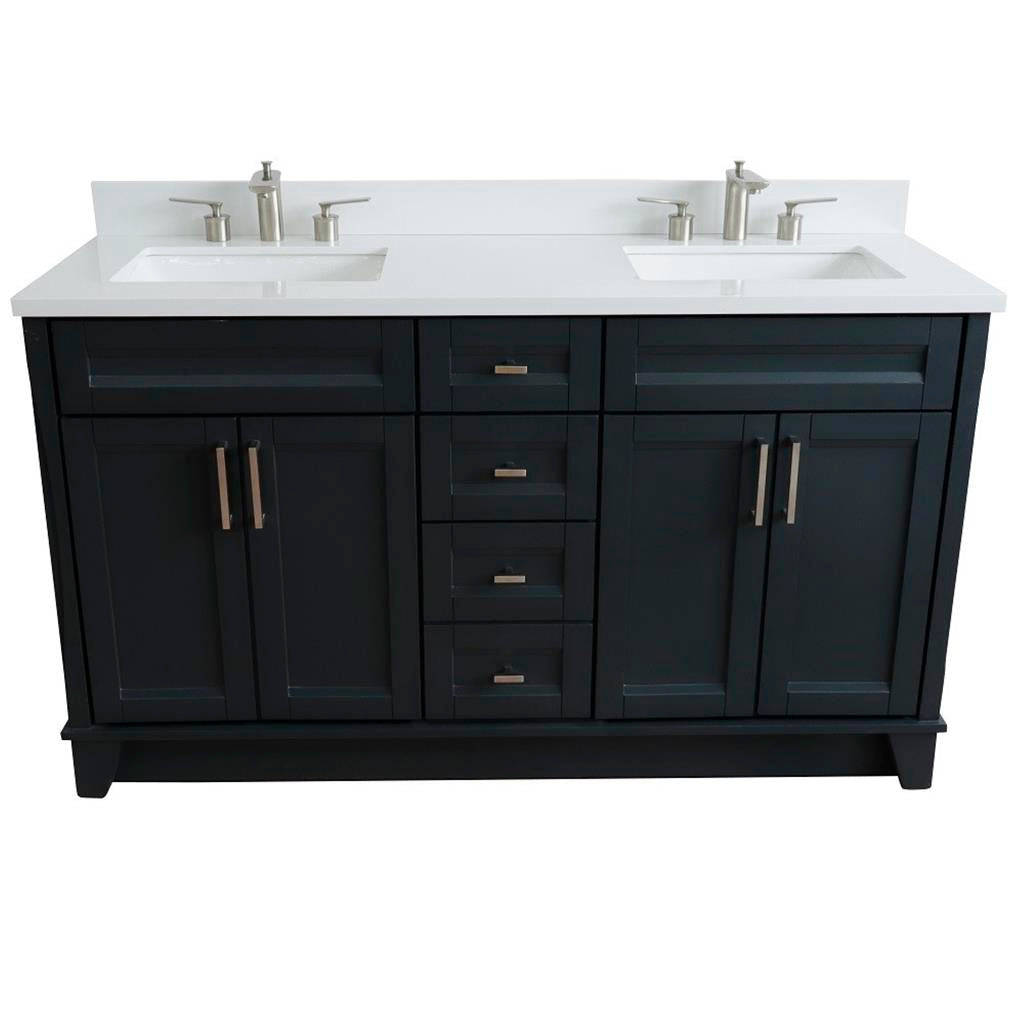 Bellaterra Terni 61" Double Vanity, Dark Gray, White Quartz Top/Rectangle Sink