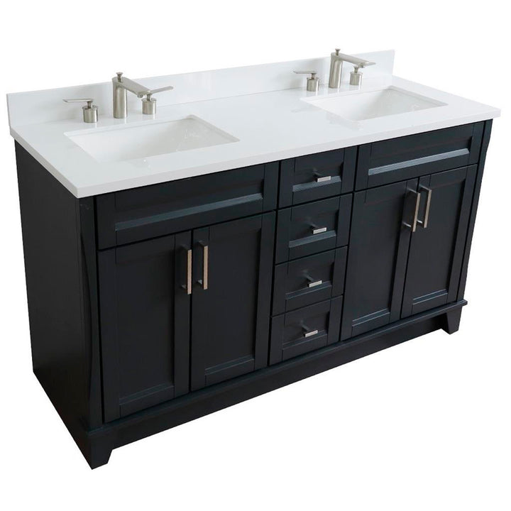 Bellaterra Terni 61" Double Vanity, Dark Gray, White Quartz Top/Rectangle Sink