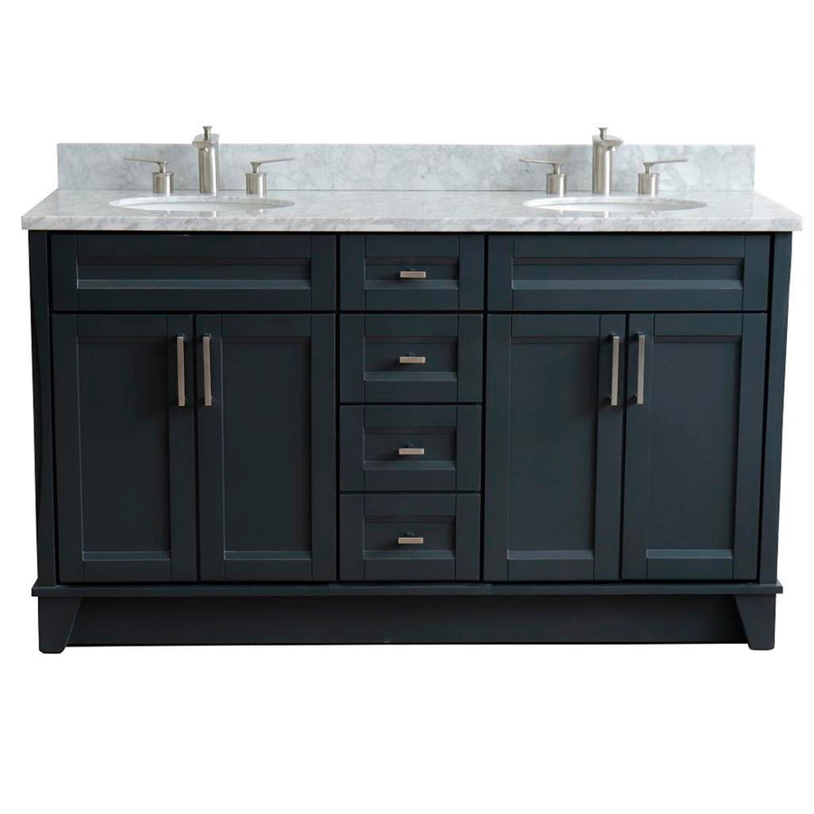 Bellaterra Terni 61" Double Vanity, Dark Gray, White Carrara Marble Top/Oval Sink