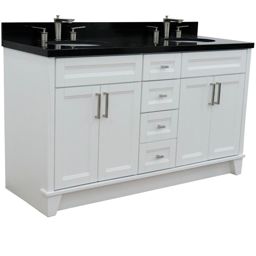 Bellaterra Terni 61" Double Vanity, White, Black Galaxy Granite Top/Oval Sink