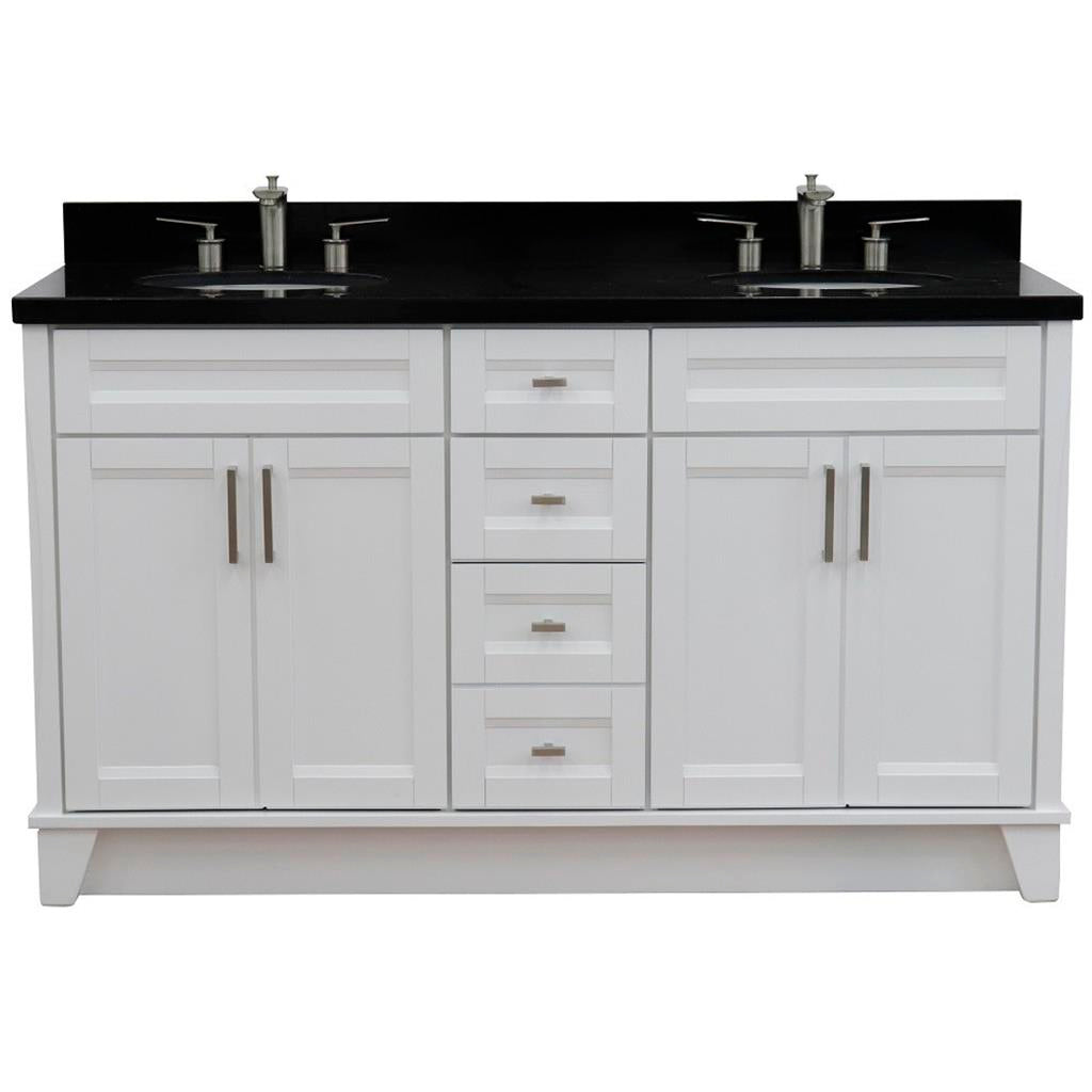 Bellaterra Terni 61" Double Vanity, White, Black Galaxy Granite Top/Oval Sink