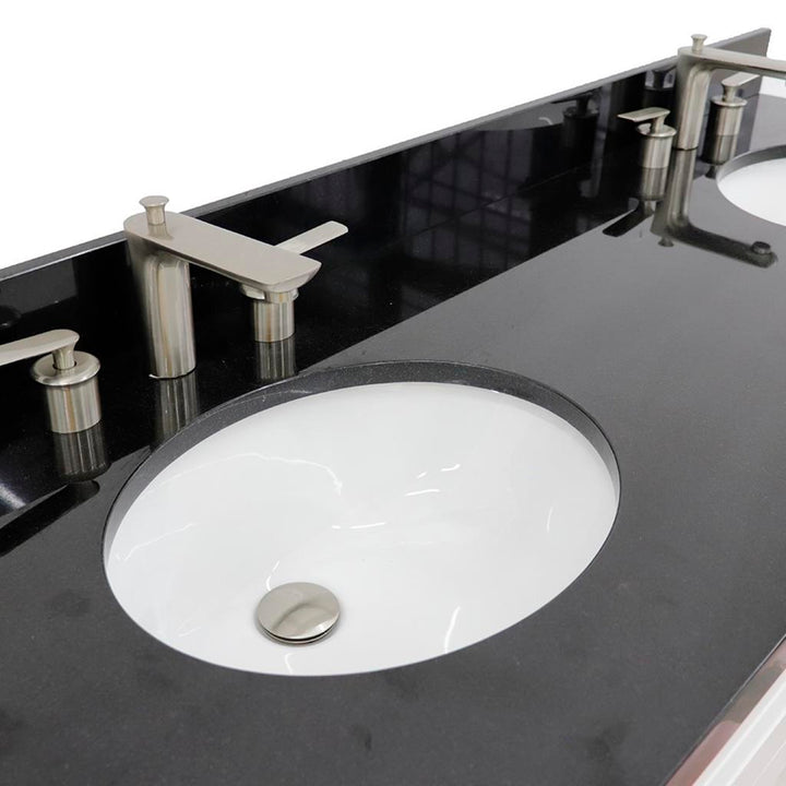 Bellaterra Terni 61" Double Vanity, White, Black Galaxy Granite Top/Oval Sink