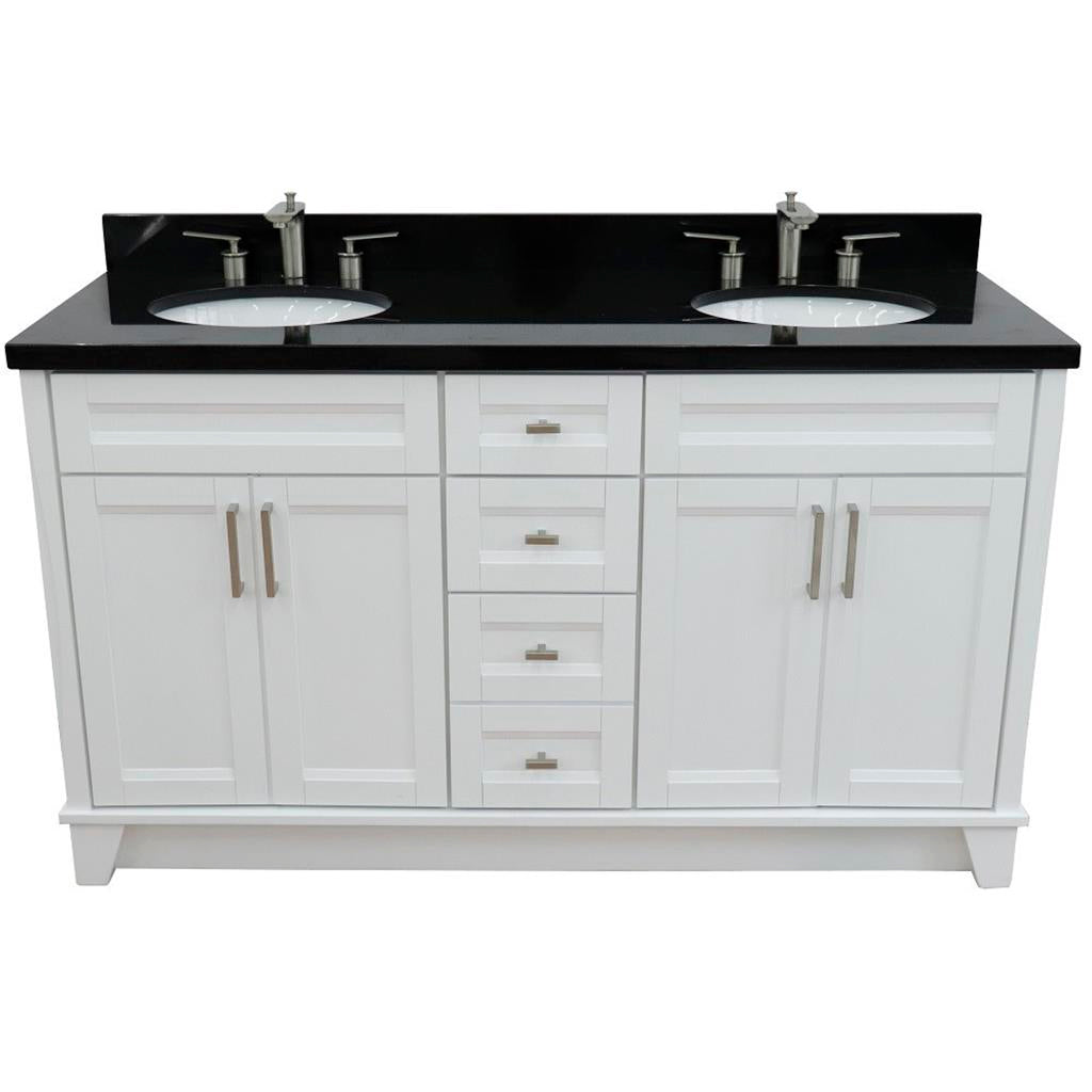 Bellaterra Terni 61" Double Vanity, White, Black Galaxy Granite Top/Oval Sink