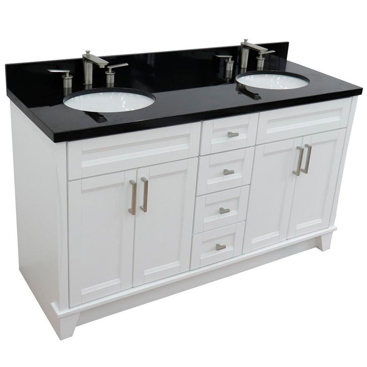 Bellaterra Terni 61" Double Vanity, White, Black Galaxy Granite Top/Oval Sink