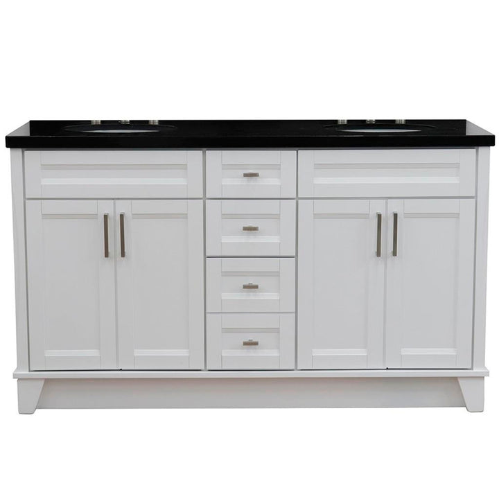 Bellaterra Terni 61" Double Vanity, White, Black Galaxy Granite Top/Oval Sink