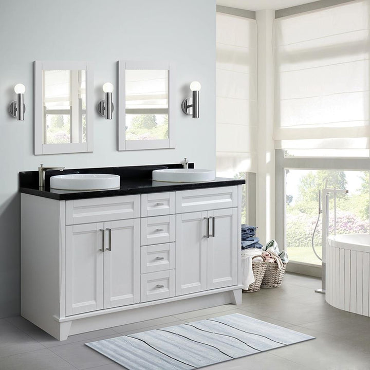 Bellaterra Terni 61" Double Vanity, White, Black Galaxy Granite Top/Round Sink