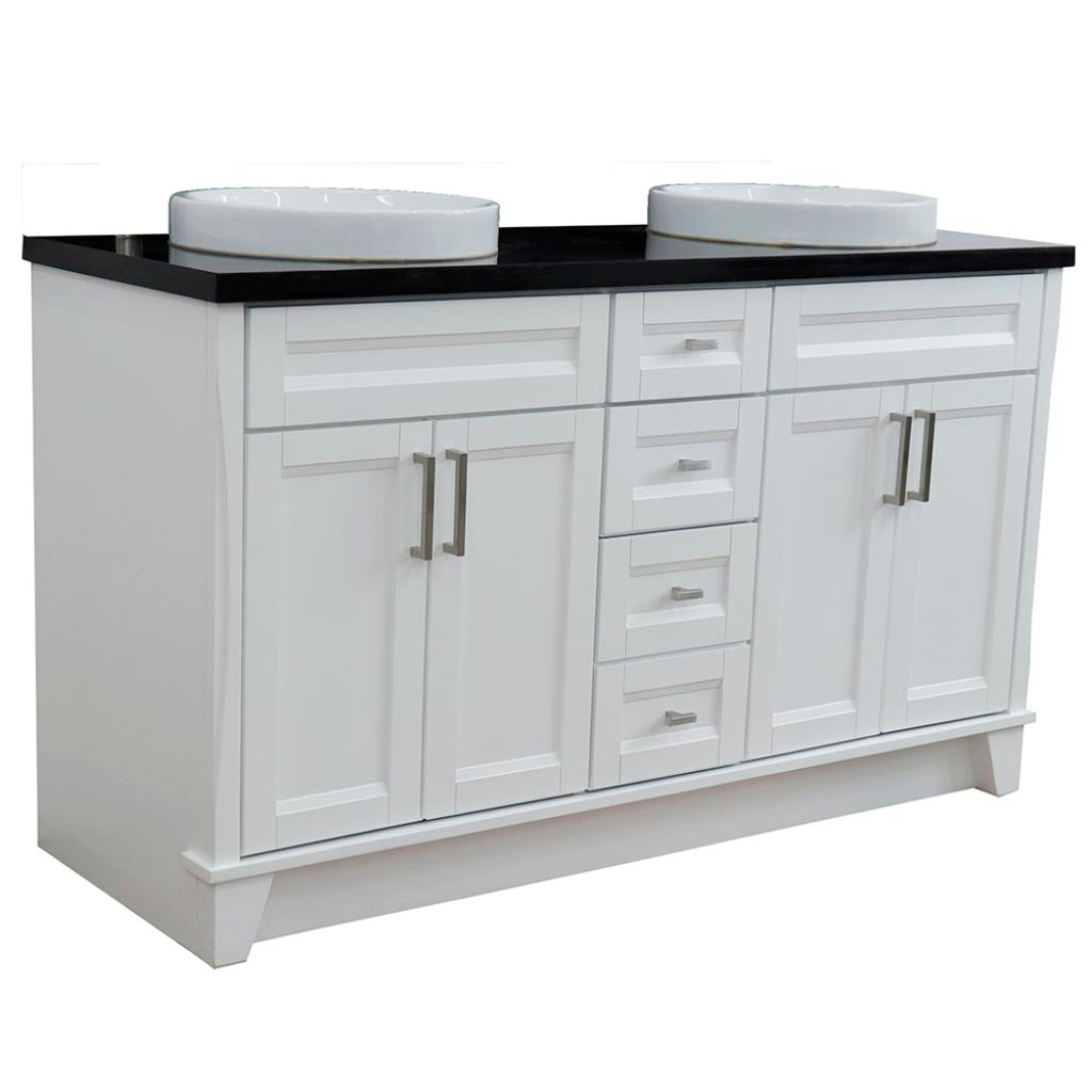 Bellaterra Terni 61" Double Vanity, White, Black Galaxy Granite Top/Round Sink