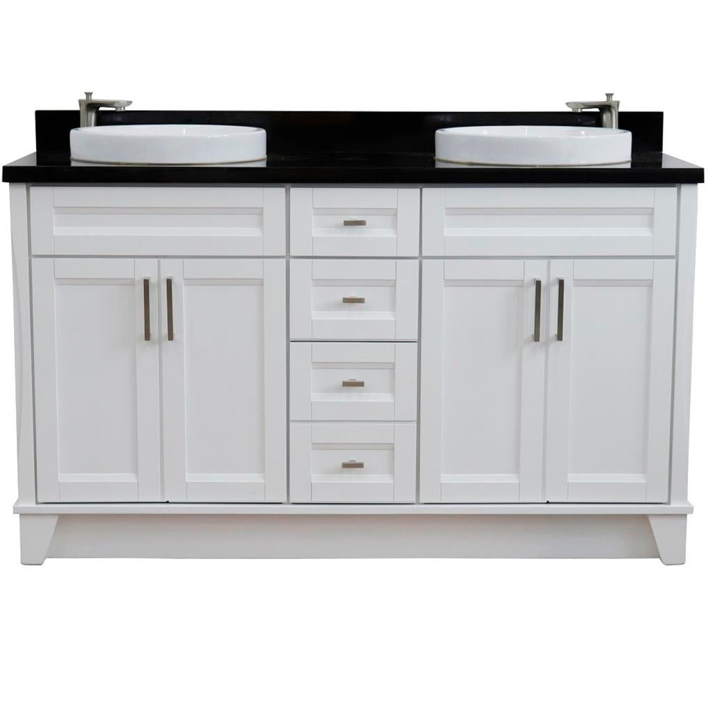 Bellaterra Terni 61" Double Vanity, White, Black Galaxy Granite Top/Round Sink