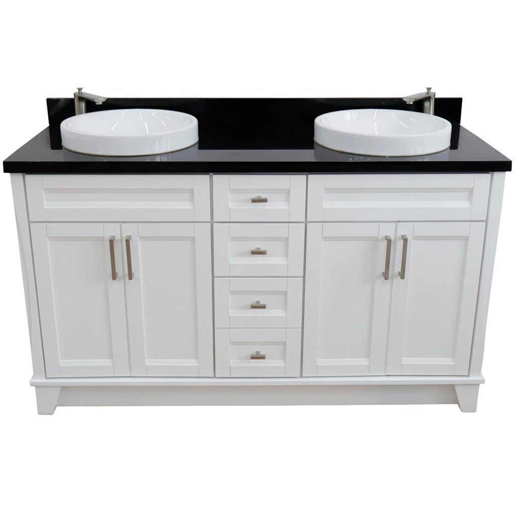 Bellaterra Terni 61" Double Vanity, White, Black Galaxy Granite Top/Round Sink