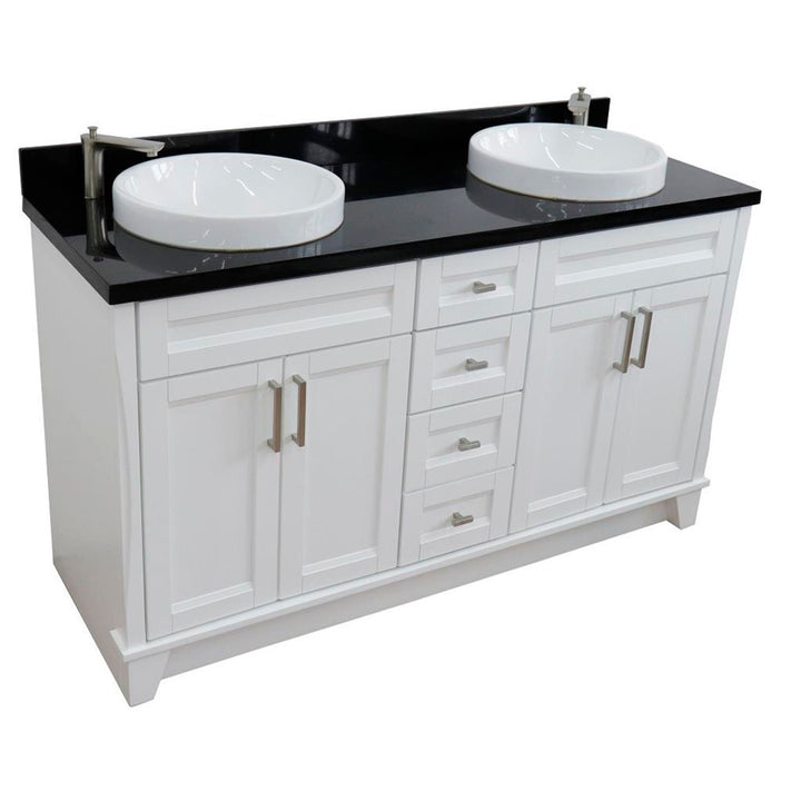 Bellaterra Terni 61" Double Vanity, White, Black Galaxy Granite Top/Round Sink