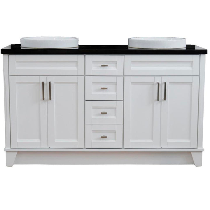 Bellaterra Terni 61" Double Vanity, White, Black Galaxy Granite Top/Round Sink