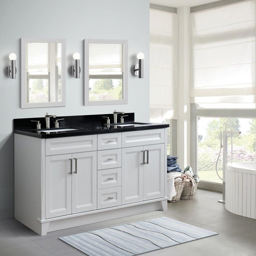 Bellaterra Home Terni 60" White Double Vanity, Rectangle Sink Black Galaxy Granite#top-options_black-galaxy-granite